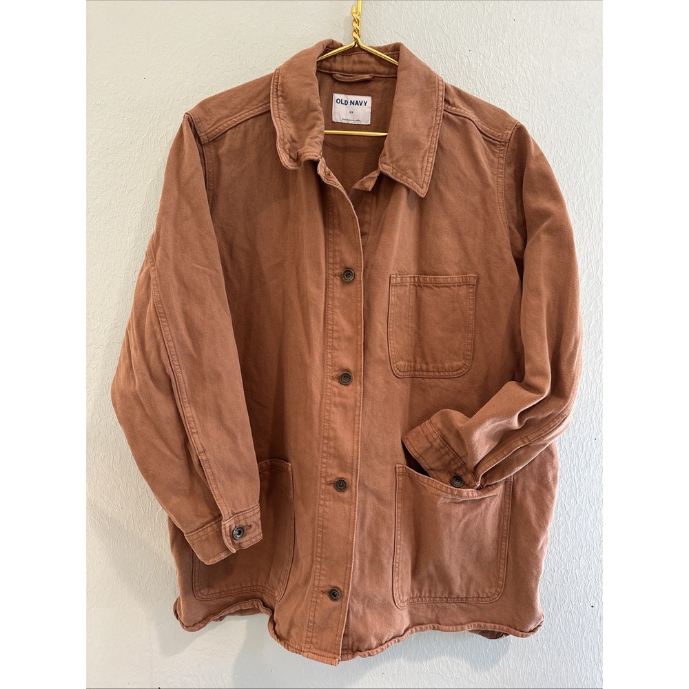 Old Navy Utility Jacket Womens 2x Rust Cotton Chore Workwear Shacket 3 Pocket